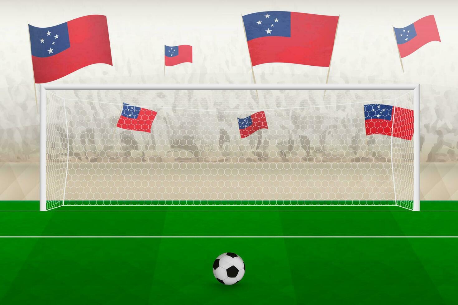 Samoa football team fans with flags of Samoa cheering on stadium, penalty kick concept in a soccer match. vector