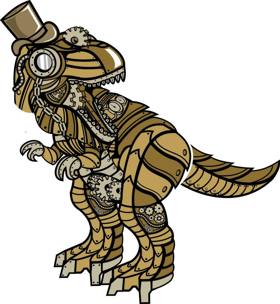 Steampunk T rex. Technology. Flat Cartoon Style Suitable for Landing Web Pages, Banners, Flyers, Stickers, Cards vector