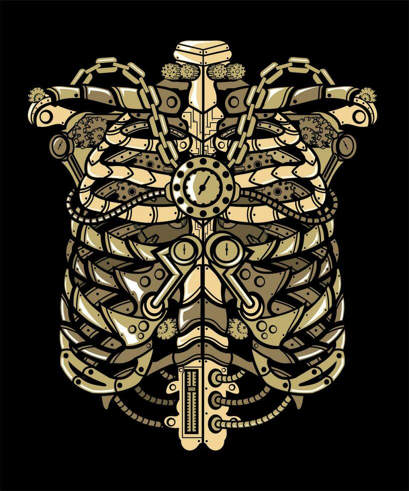 Steampunk Ribcage. Technology. Flat Cartoon Style Suitable for Landing Web Pages, Banners, Flyers, Stickers, Cards vector