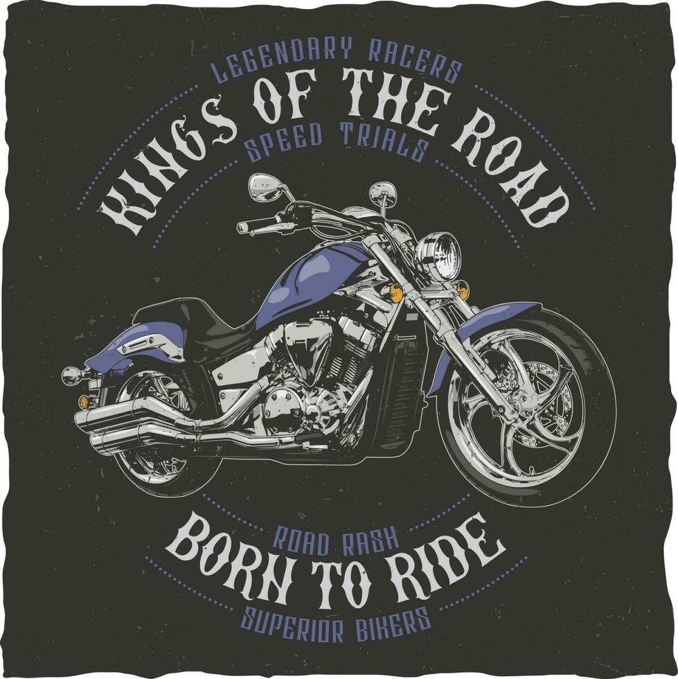 King of the road, vector icon for speedway motors sport. Motorcycle racing and speed moto retro grunge t-shirt print, biker motocross, or motorsport custom emblem