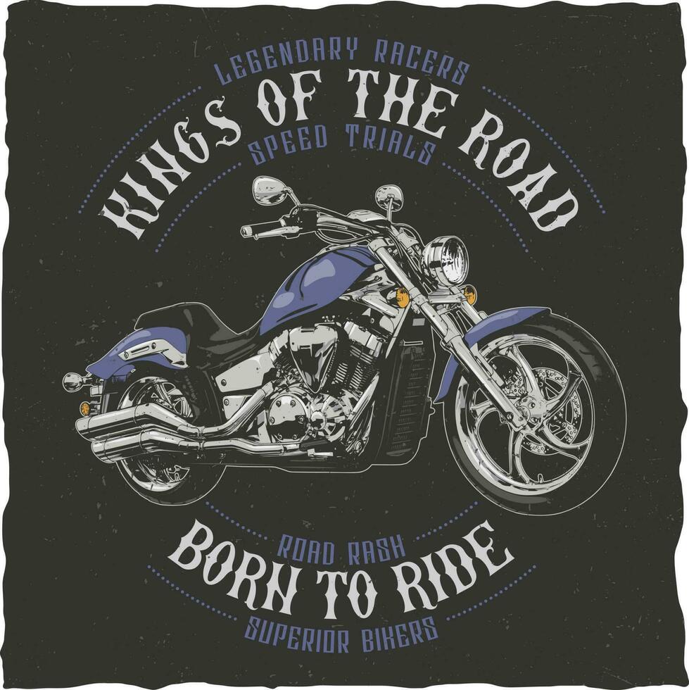 Rey de el camino, vector icono para pista de carreras motores deporte. motocicleta carreras y velocidad moto retro grunge camiseta imprimir, motorista motocross, o automovilismo personalizado emblema