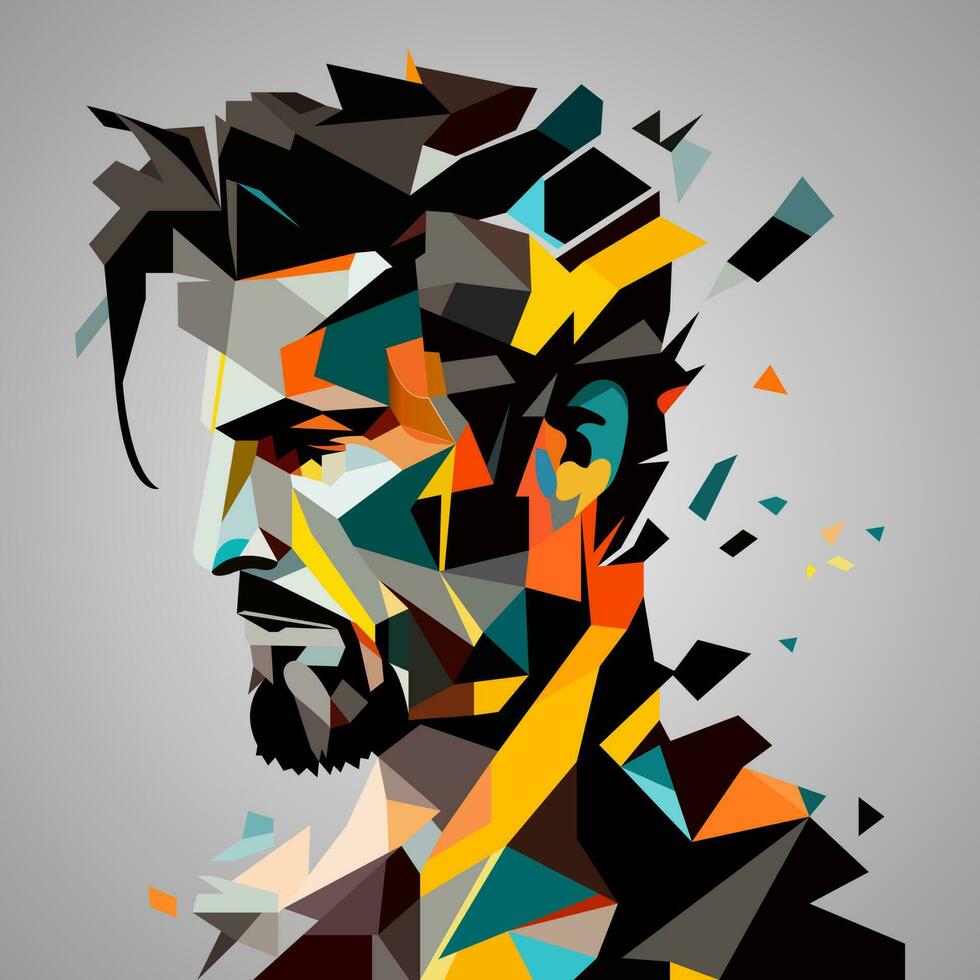 Human face of a man in abstract style, cubic portrait drawing for graphics, poster, banner. vector