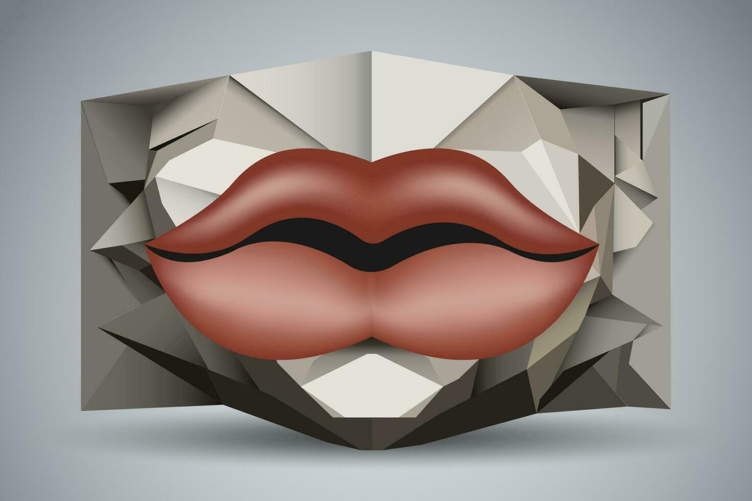 Lips in abstract style cubic portrait drawing for graphic banner poster vector