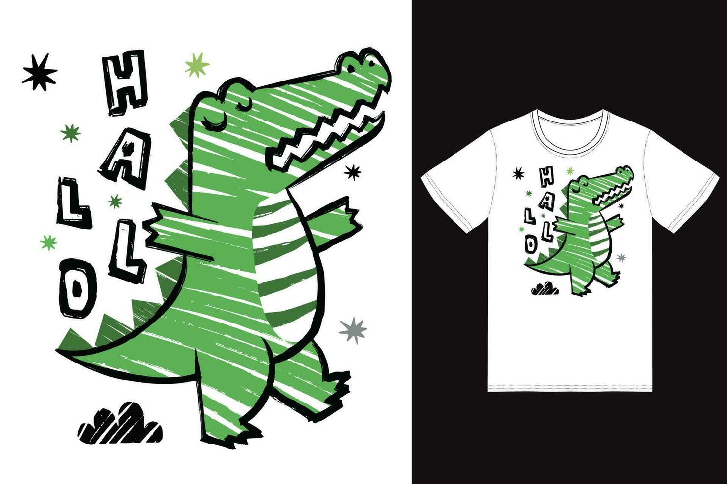 Cute crocodile illustration with tshirt design premium vector