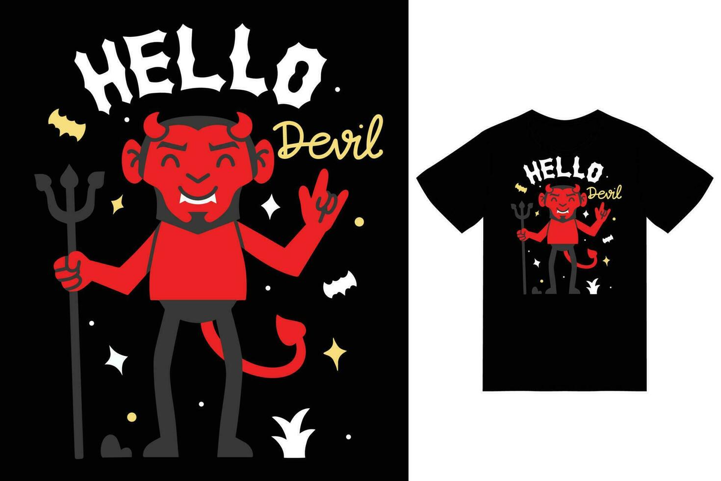 Cute devil illustration with tshirt design premium vector