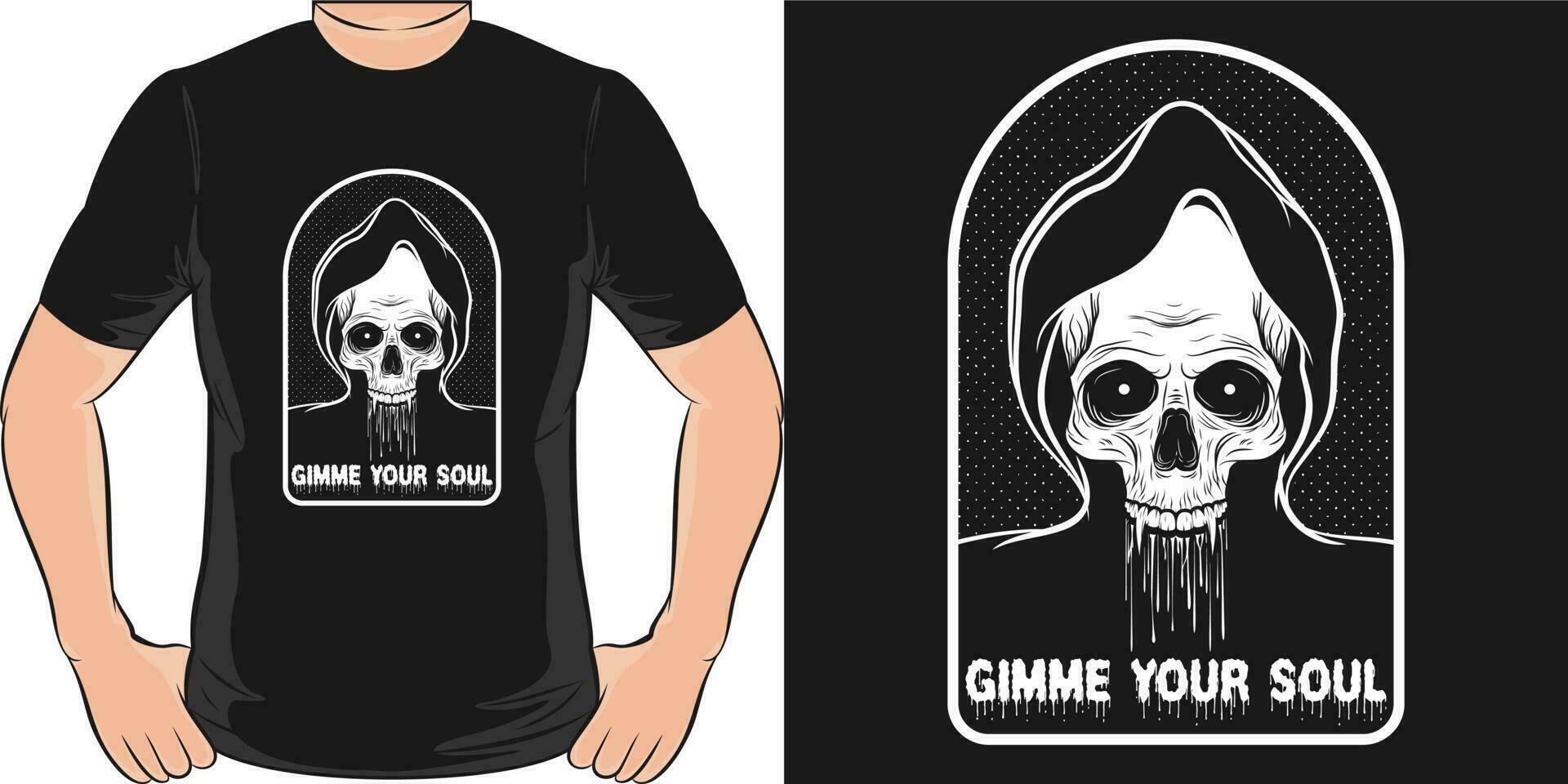 dame tu alma, cráneo y zombi camiseta diseño. vector