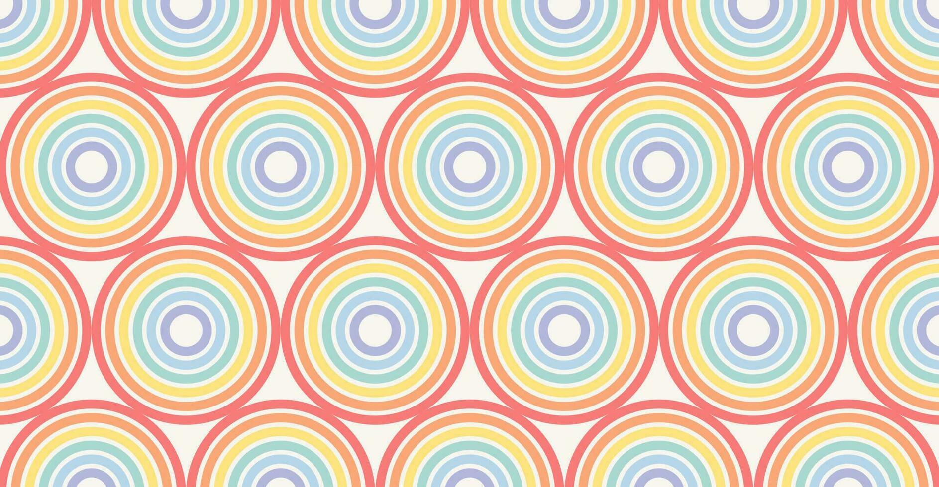 Abstract rainbow circles pattern. Geometric horizontal long background. LGBT colors. Cute colorful backdrop. Vector illustration