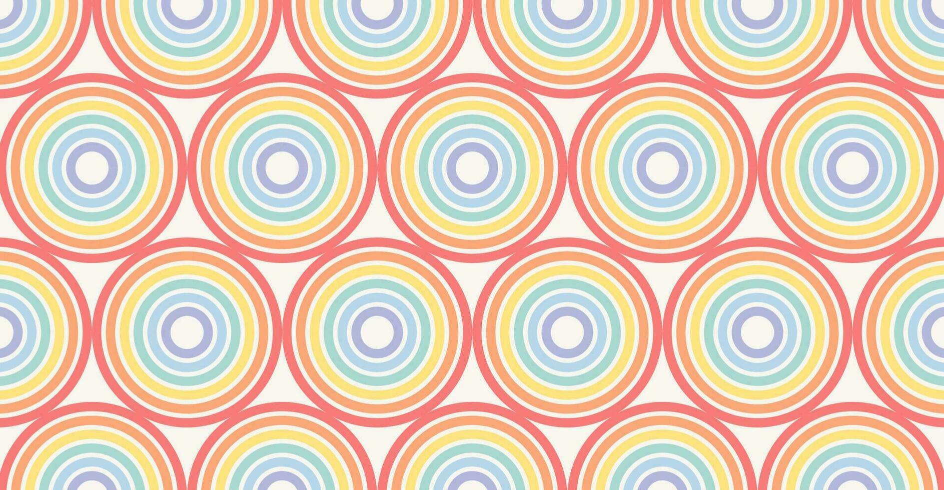 Abstract rainbow circles pattern. Geometric horizontal long background. LGBT colors. Cute colorful backdrop. Vector illustration