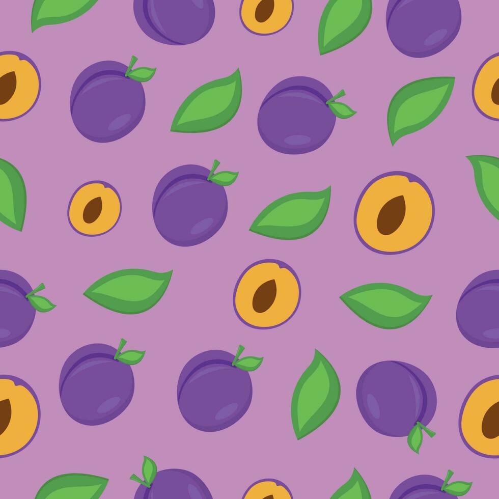 Seamless pattern with plums. Plum pattern for fabric, packaging, wallpaper. Plum vector pattern.