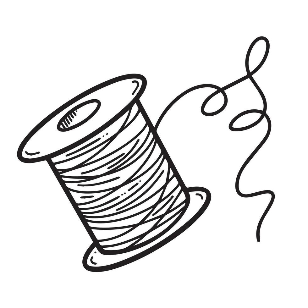 Thread roll black and white outline vector icon illustration isolated ...