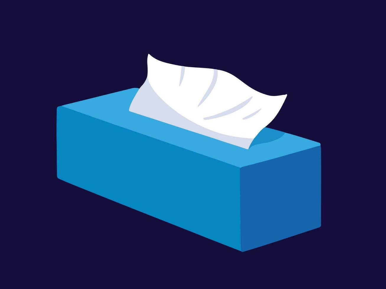 Blue tissue box vector illustration isolated on dark horizontal background. Simple flat art styled drawing.