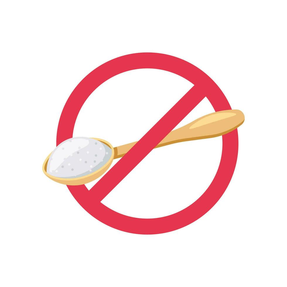 Red prohibitory sign with crossed out Spoon with sugar vector