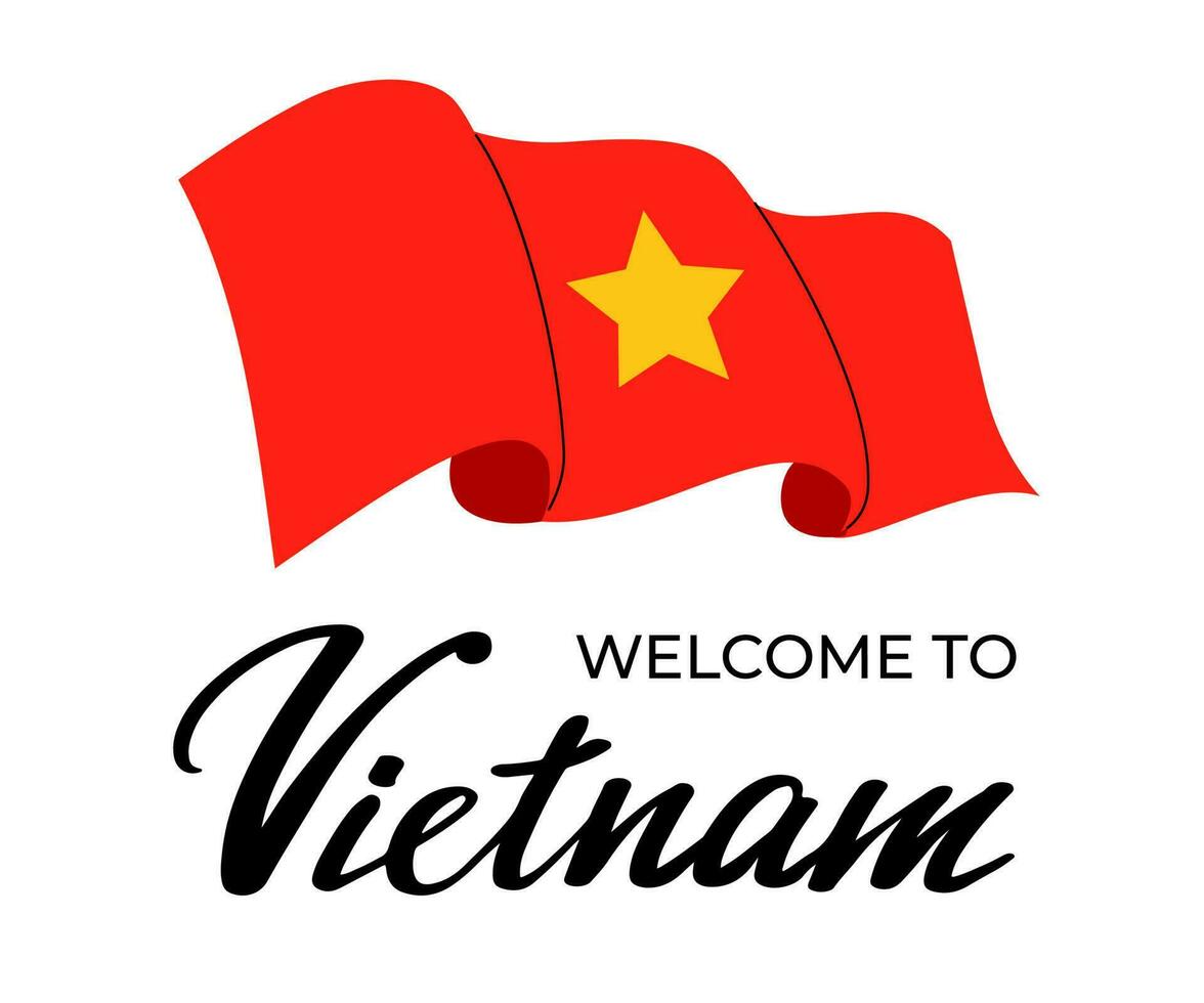 Welcome to Vietnam. A red flag with a yellow star. Independence Day of Vietnam. Public holiday vector