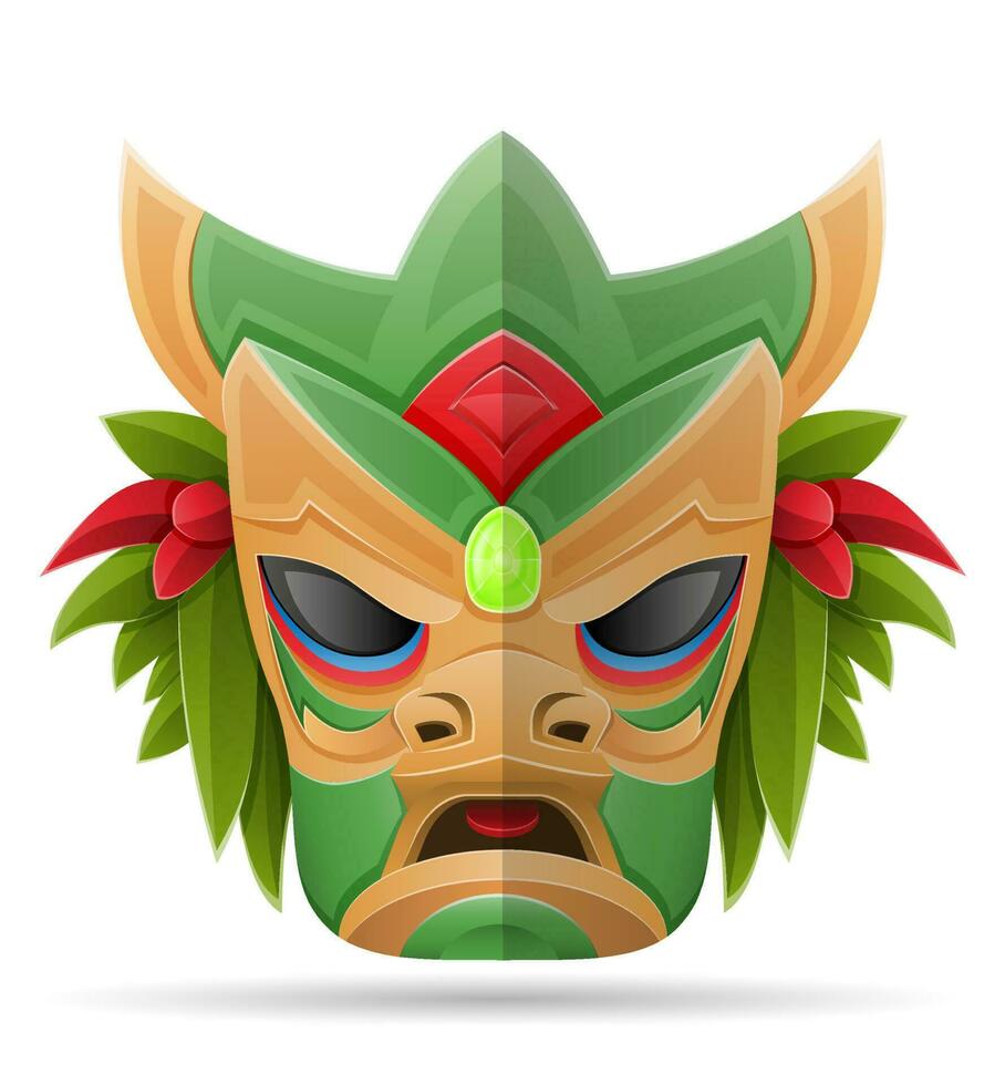 tiki mask hawaiian ancient tropical totem head face idol made of wood vector illustration isolated on white background