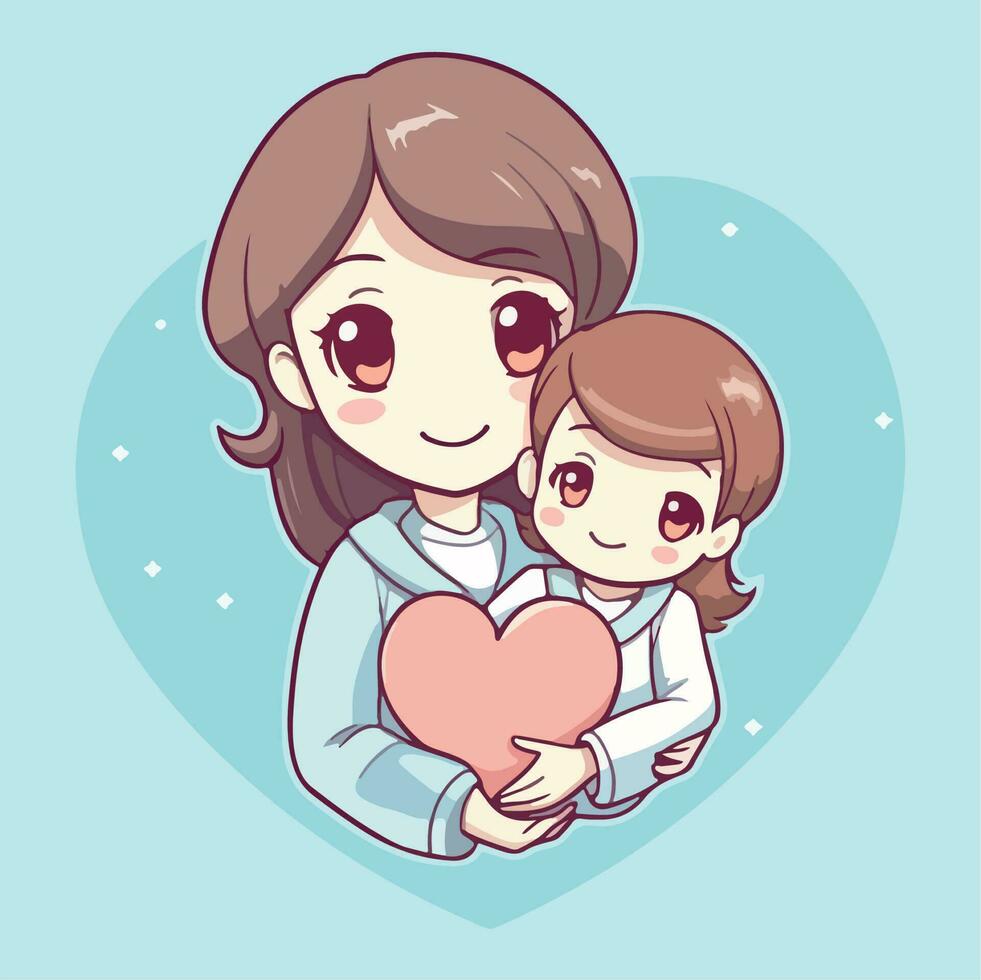 madres día ilustración vector concepto linda kawaii estilo amor niño