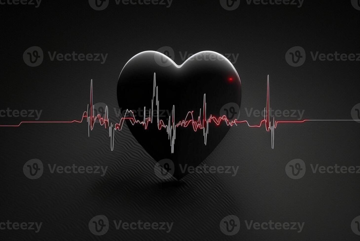 Illustration with heart and heartbeat graphic, dark background. photo