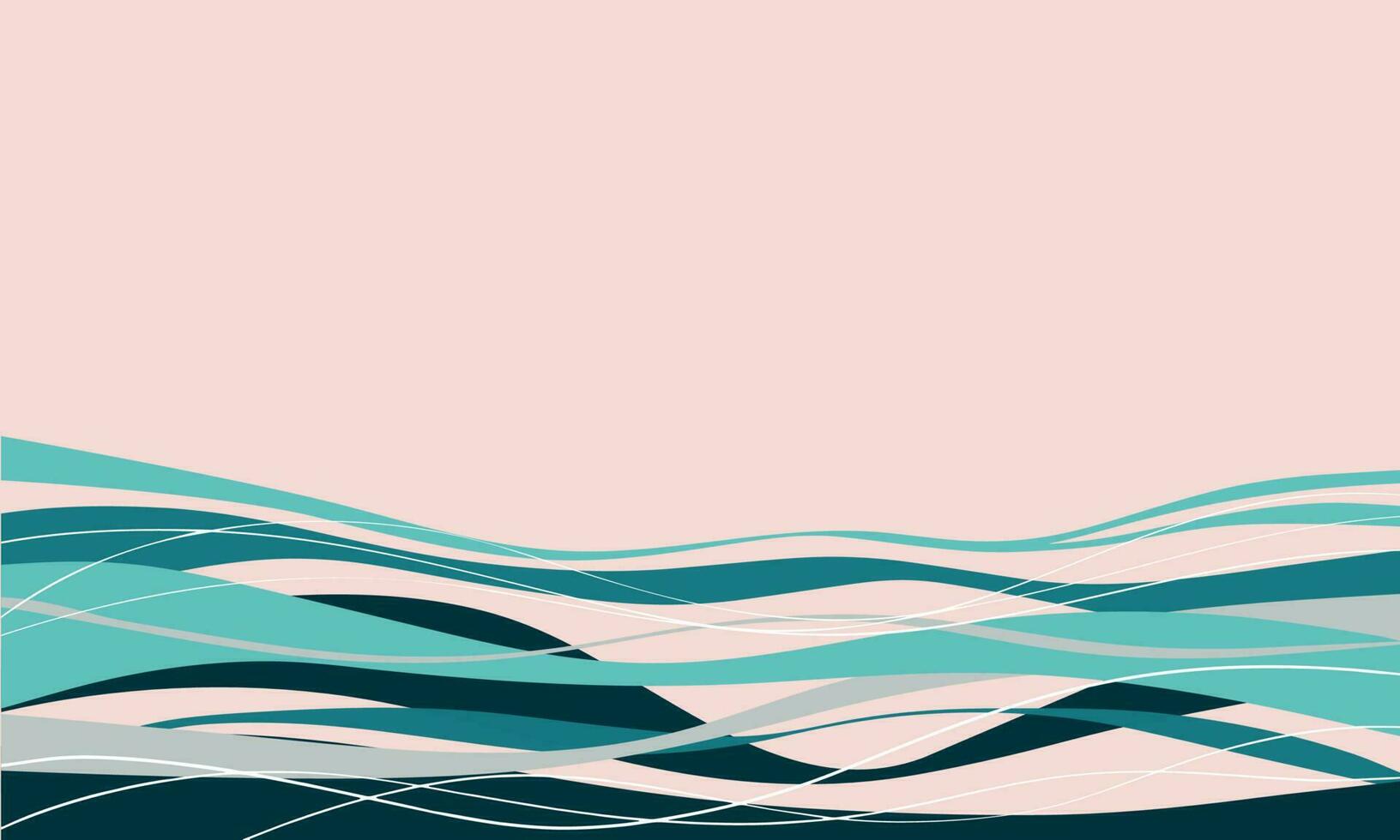 Abstract waves in teal, turquoise, blue and sand, grey waves on rose colored background, Vector illustration