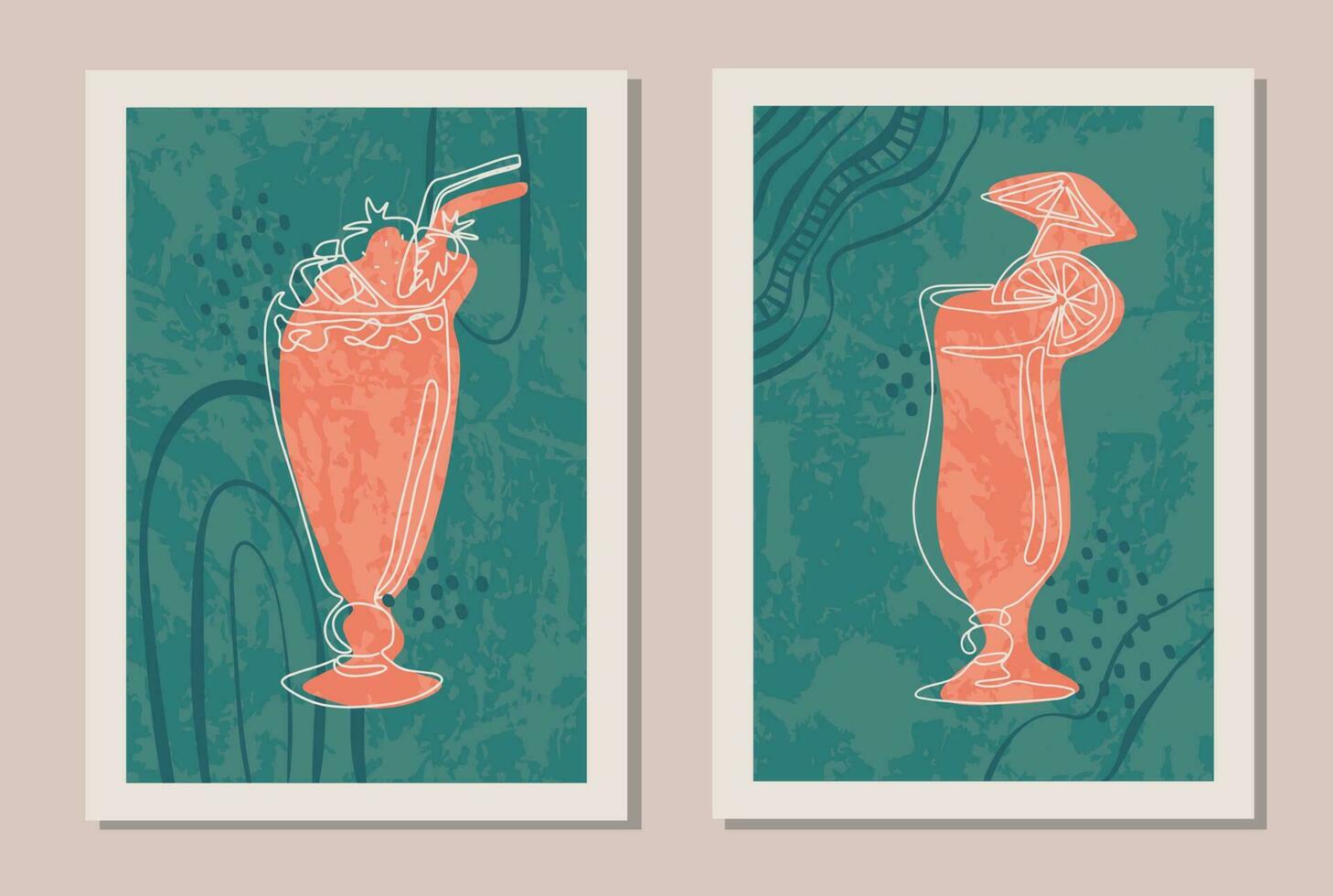 Abstract set of summer drinks in summer colors poster. Collection of contemporary art vector