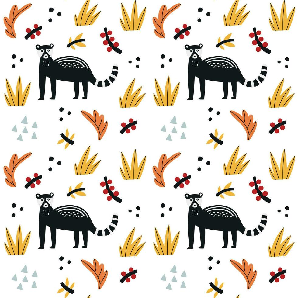 Kopi Luwak with cherry coffee berry leaf surface pattern vector