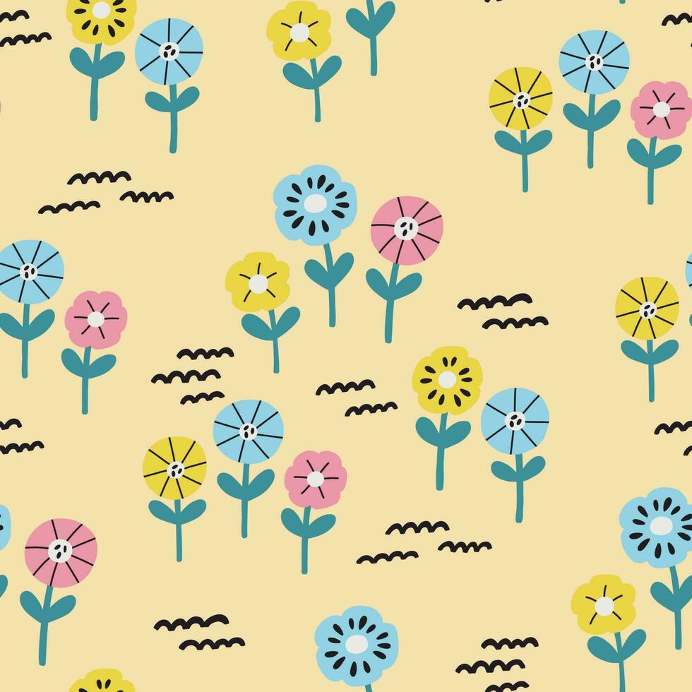 Seamless naive floral pattern vector
