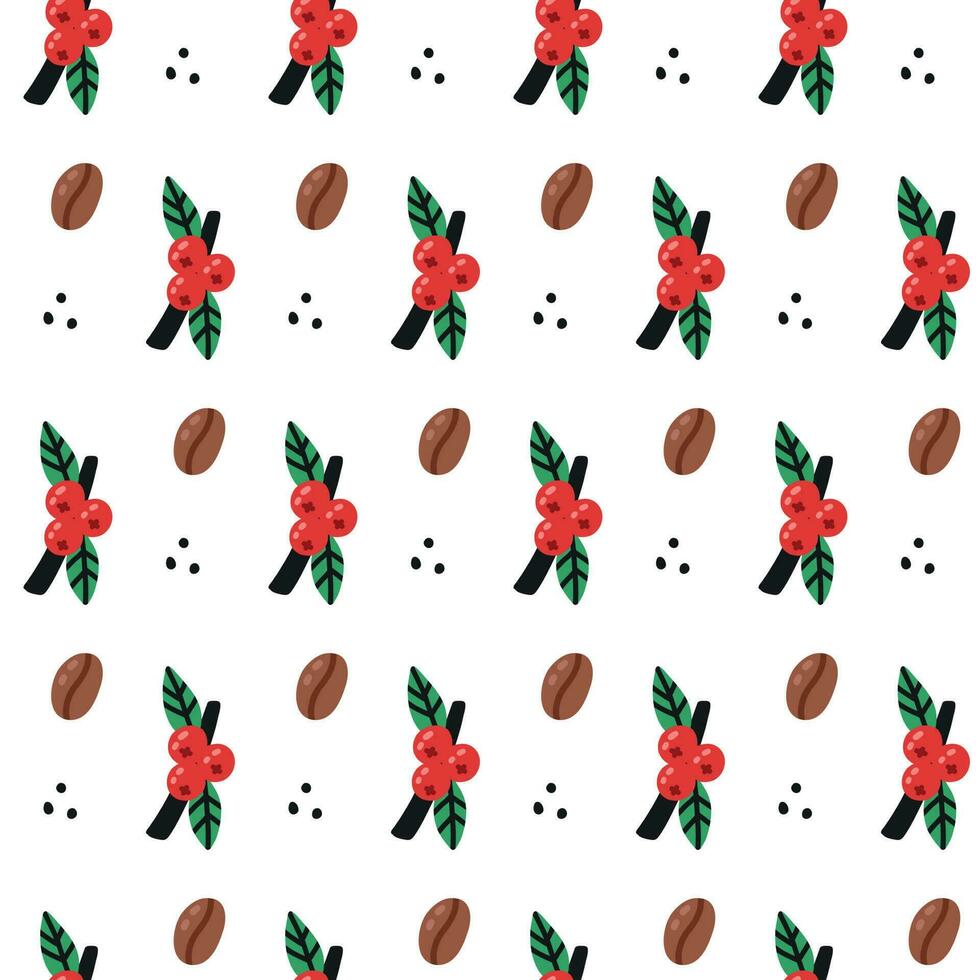 Coffee bean and cherry bunch surface pattern vector