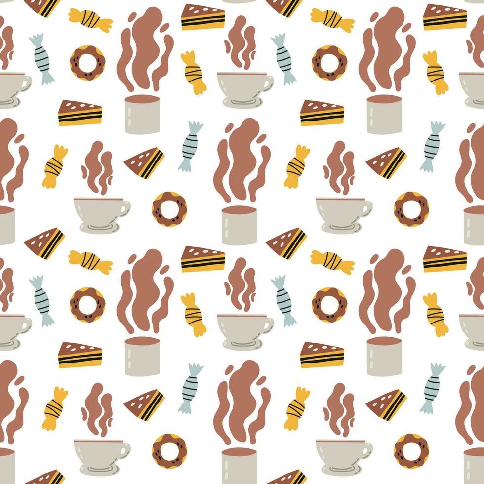 Coffee cup with sweet food surface pattern vector