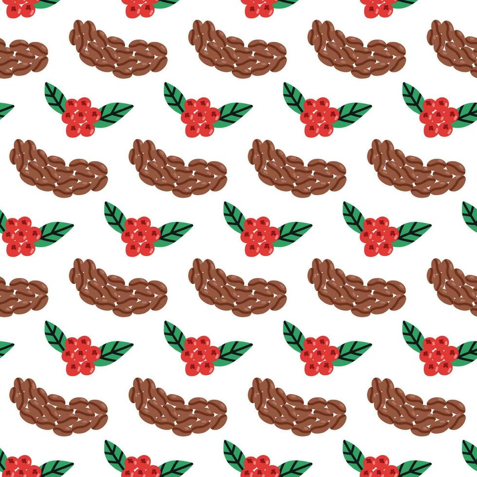 Coffee civet bean and cherry bunch surface pattern vector