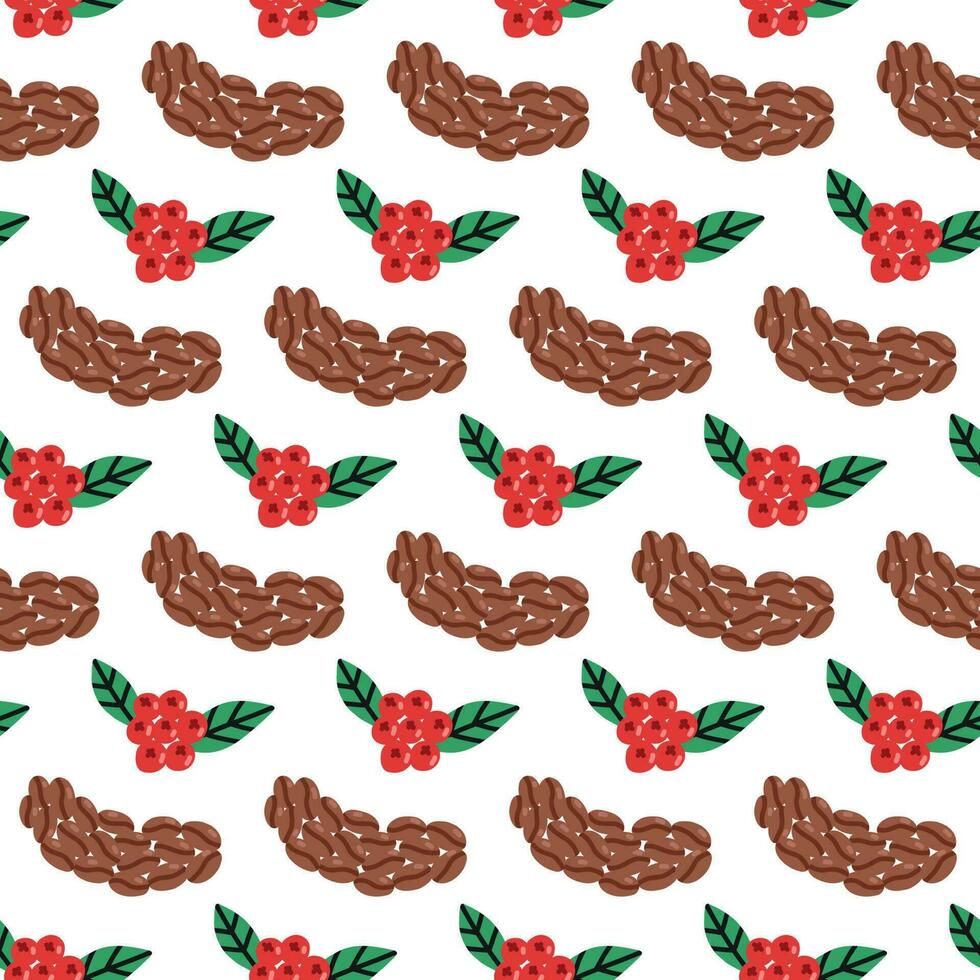 Coffee civet bean and cherry bunch surface pattern vector