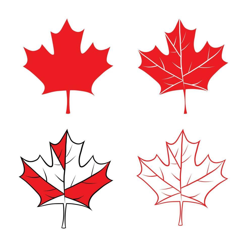 Maple Leaves Vector Set, Canadian Leaf, Red Leas,Outline Leave