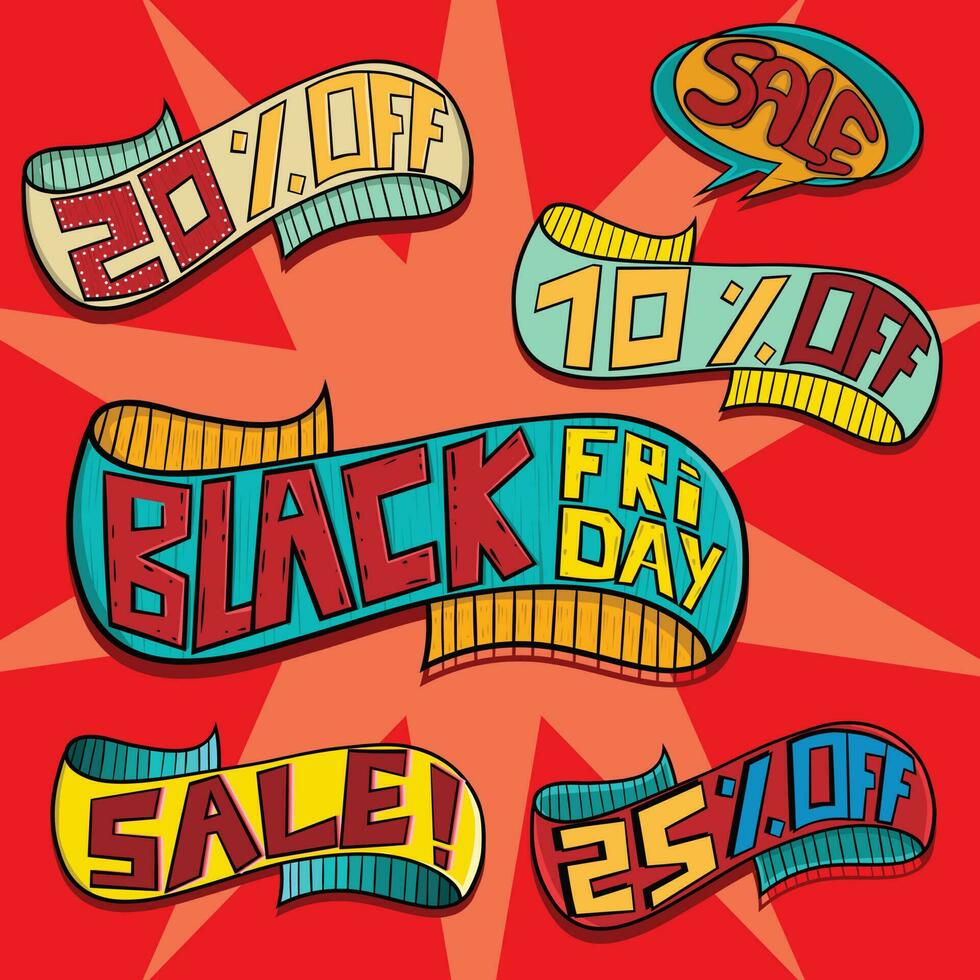 Set of Retro Banner with text Discount .Hand drawn trendy design element . For sale Promotion or Advertisement offer vector