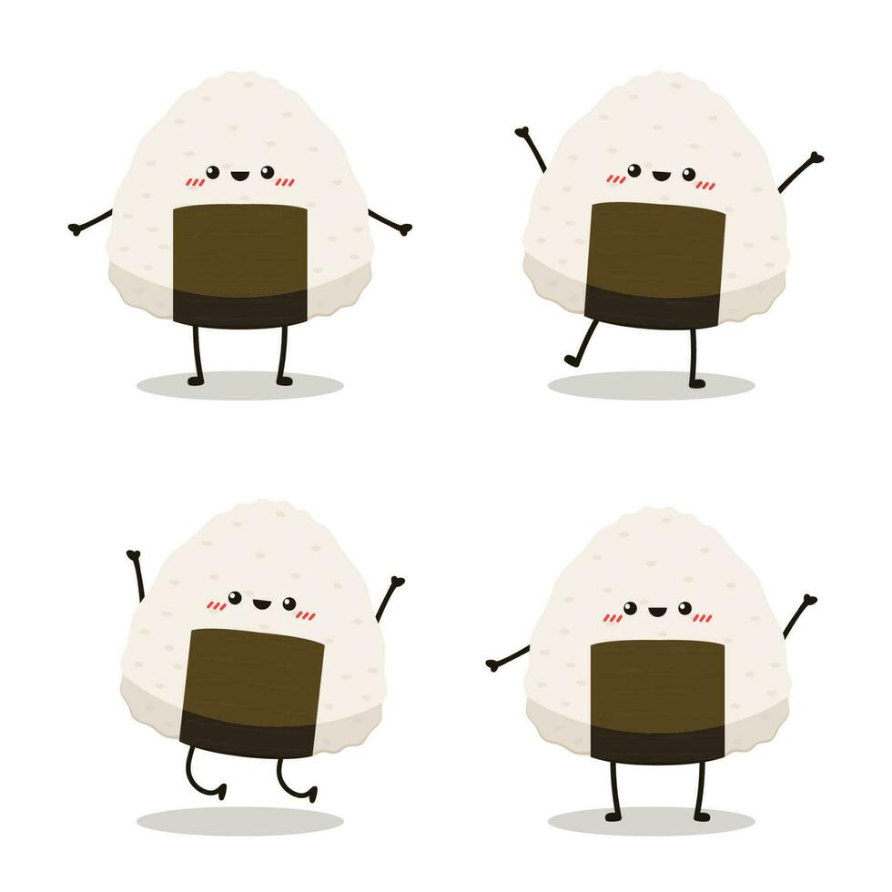 Cute Onigiri Japanese Food Cartoon Character Vector Illustration. Onigiri Japanese mascot.