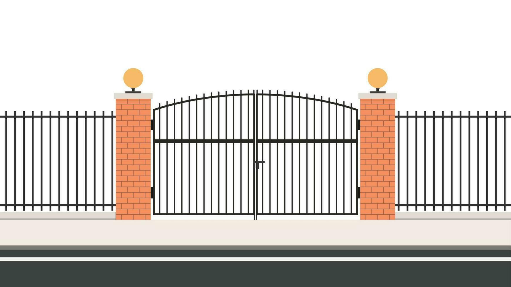 Arch way vector. arch brick door. railing vector. Wall fence. House gate vector. vector