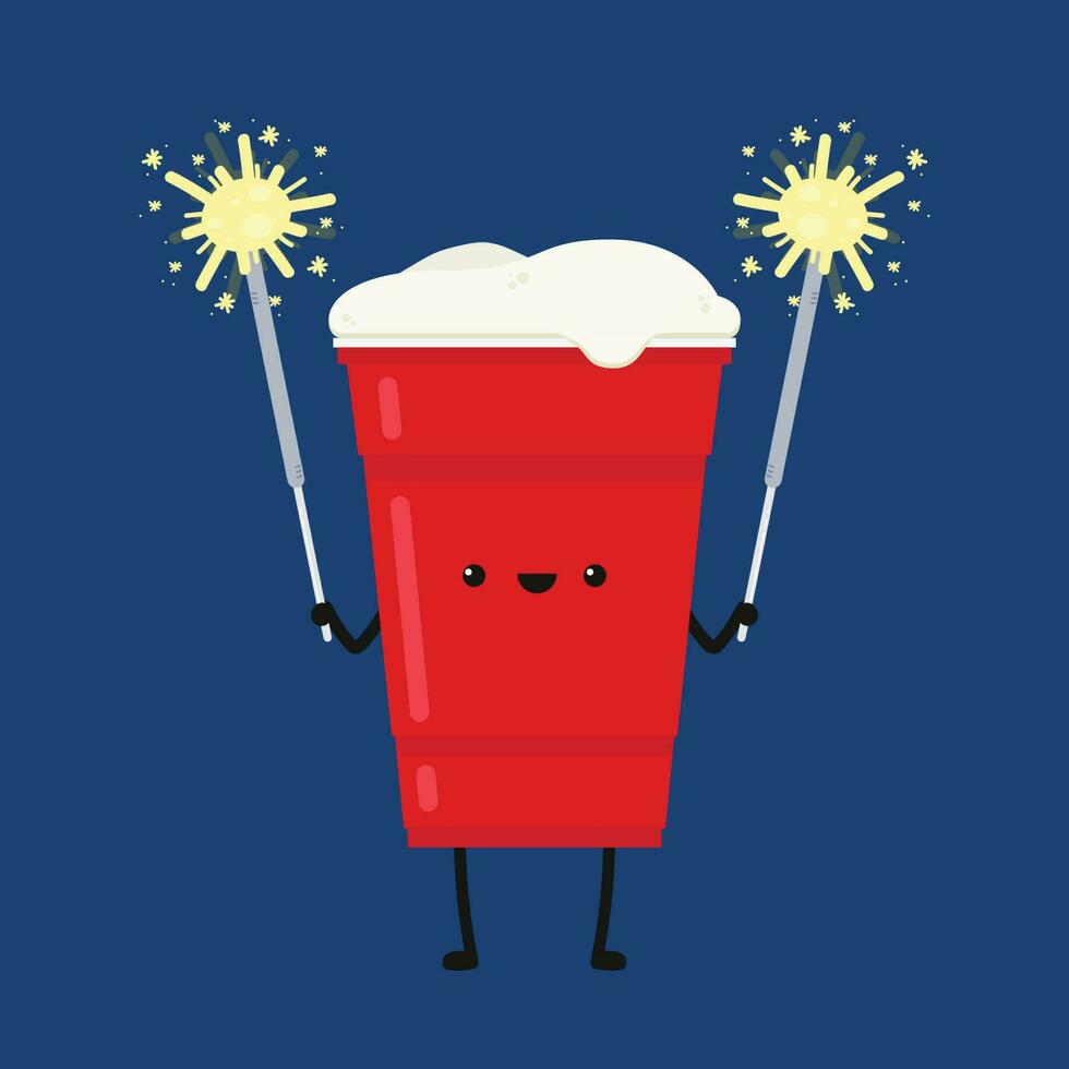 Red beer cup vector. Beer pong poster design. Red beer character. copy space. Sparklers vector. vector