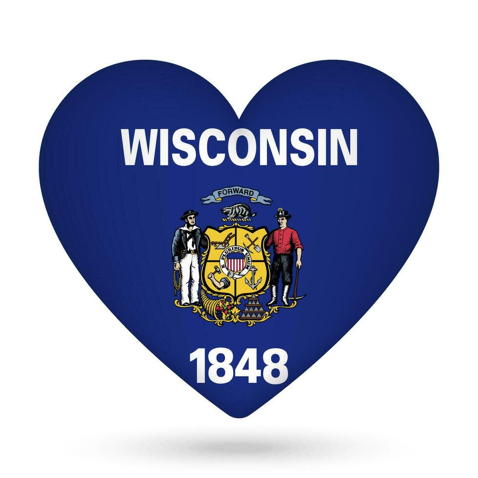 Wisconsin flag in heart shape. Vector illustration.