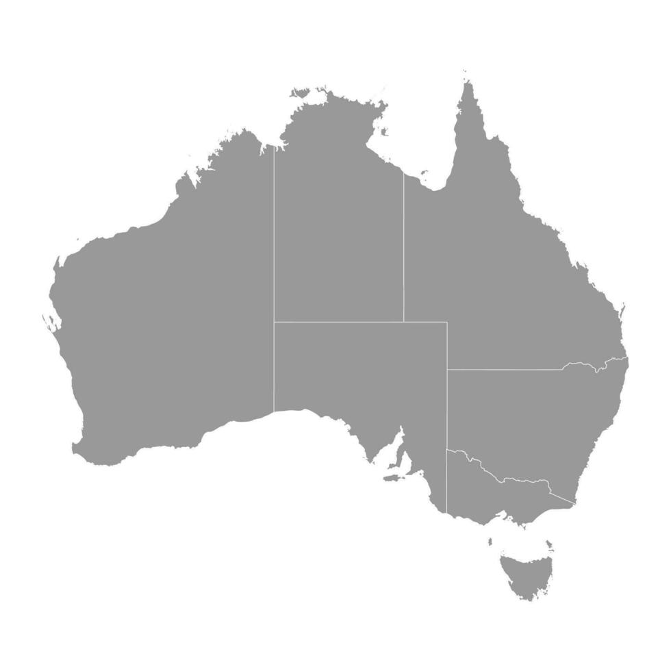 Australia gris mapa con estados vector ilustración.