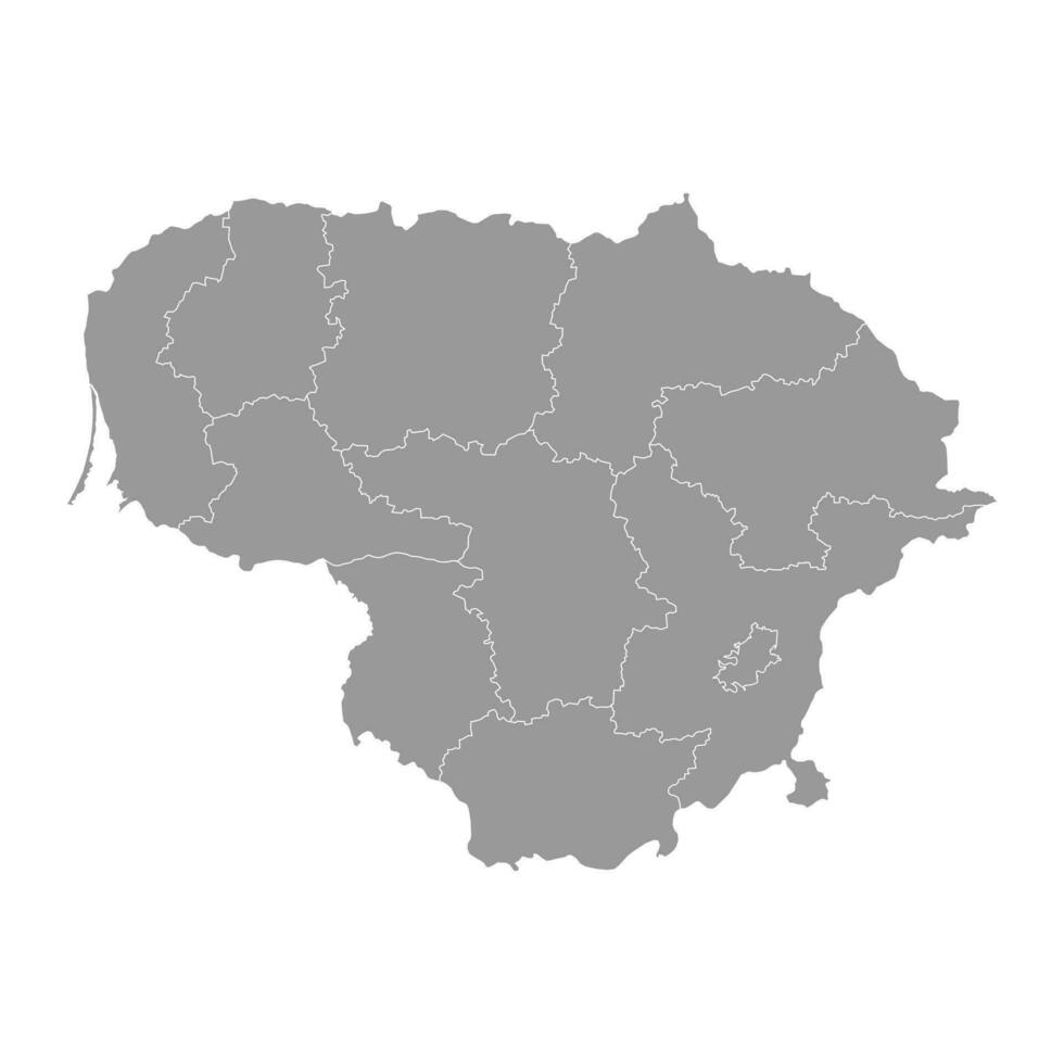 Lithuania gray map with counties. Vector illustration.