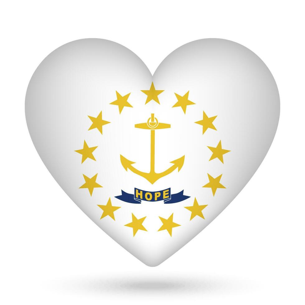 Rhode Island flag in heart shape. Vector illustration.