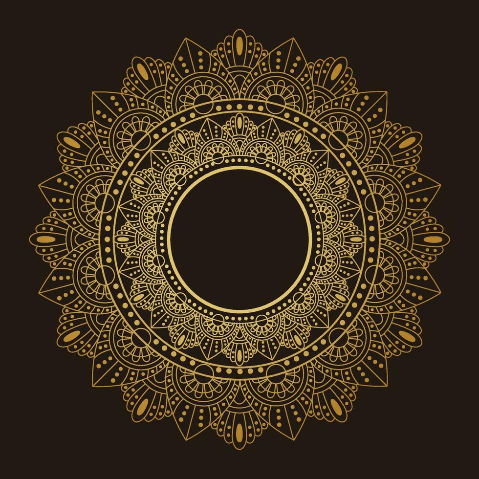 Gold Mandala Ornament Design Isolated On A Dark Background. vector