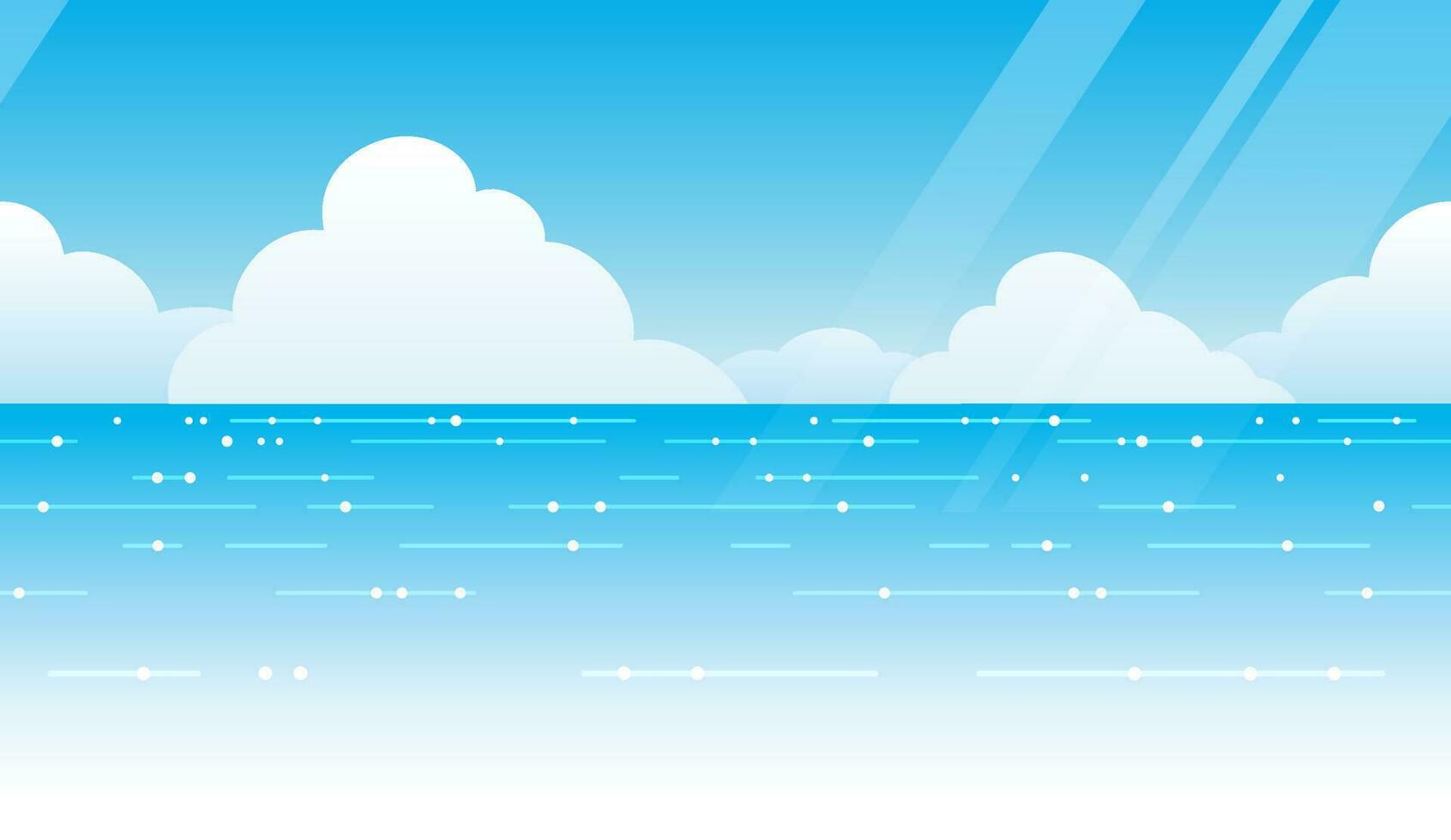 Vector Seamless Ocean View Background With Blue Sky, Horizon, And