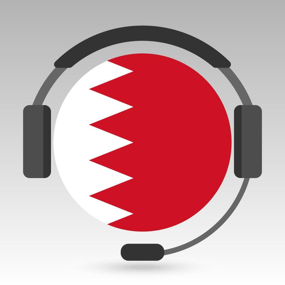 Bahrain flag with headphones, support sign. Vector illustration.