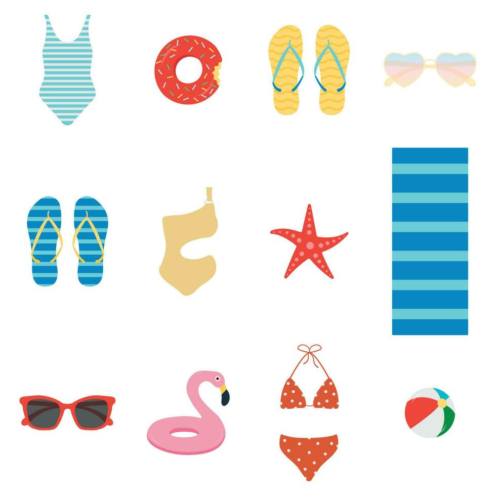 Summer elements set. Vector flat icon