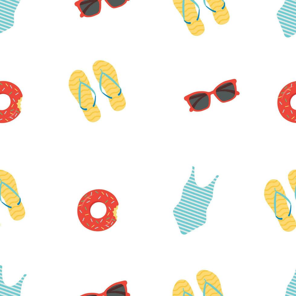 Seamless pattern on white background with summer elements. vector
