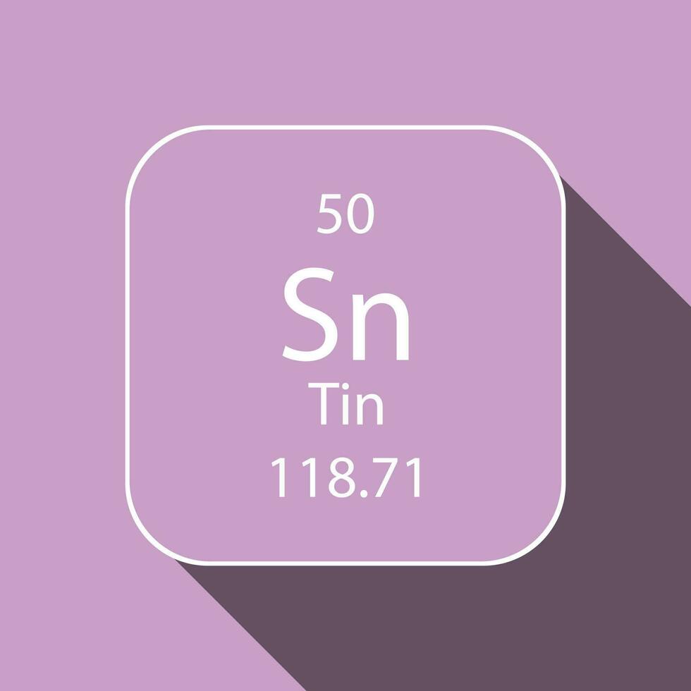 Tin symbol with long shadow design. Chemical element of the periodic table. Vector illustration.