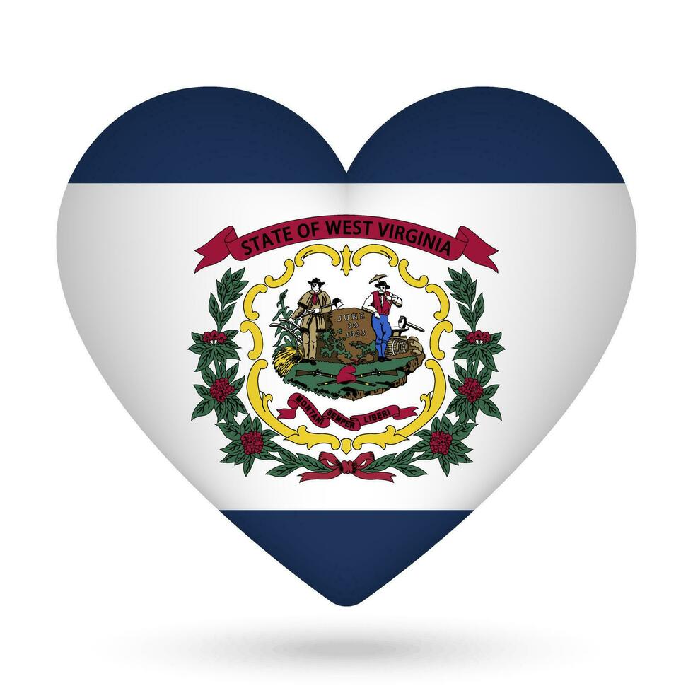 West Virginia flag in heart shape. Vector illustration.