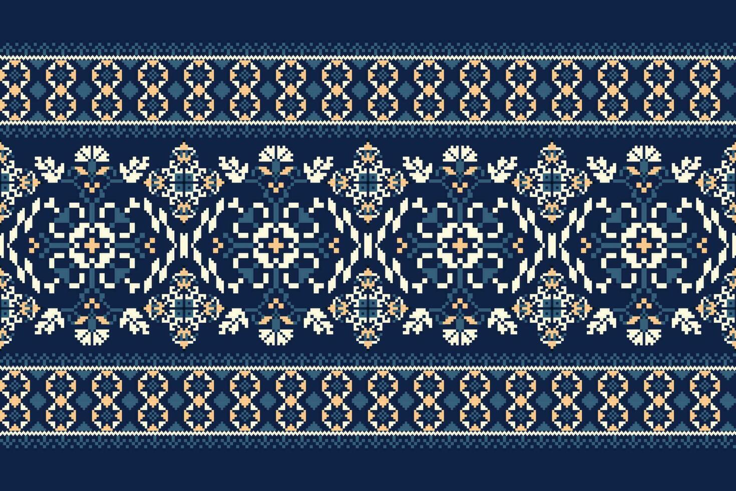 floral de punto bordado en Armada azul fondo.geometrico étnico oriental modelo tradicional.azteca estilo resumen vector ilustración.diseño para textura,tela,ropa,envoltura,decoración,bufanda.