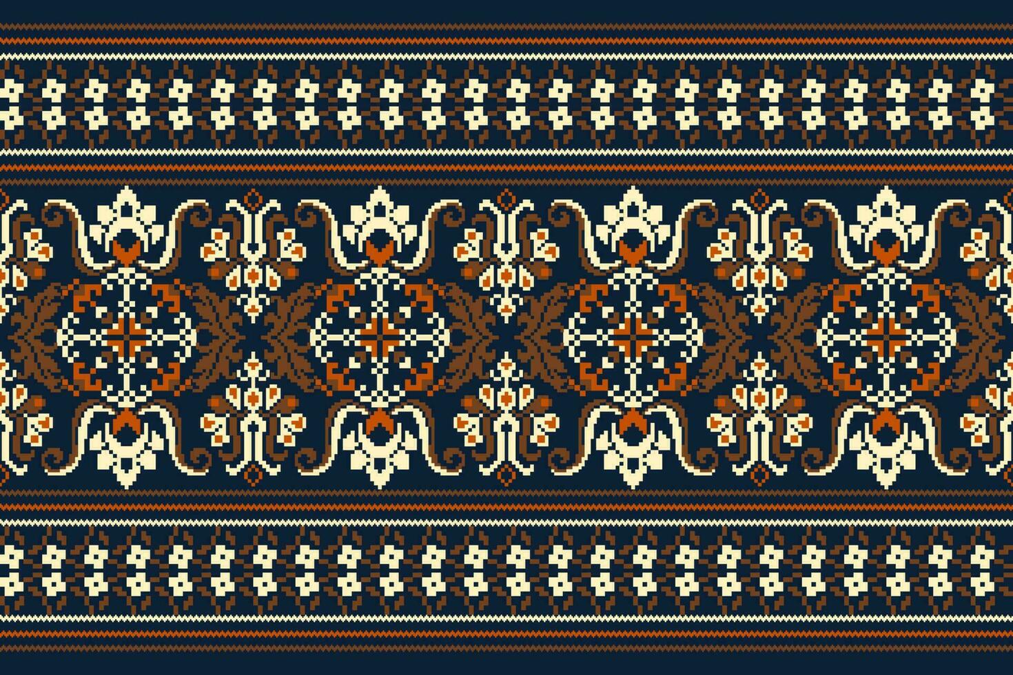 floral de punto bordado en Armada azul fondo.geometrico étnico oriental modelo tradicional.azteca estilo resumen vector ilustración.diseño para textura,tela,ropa,envoltura,decoración,bufanda.