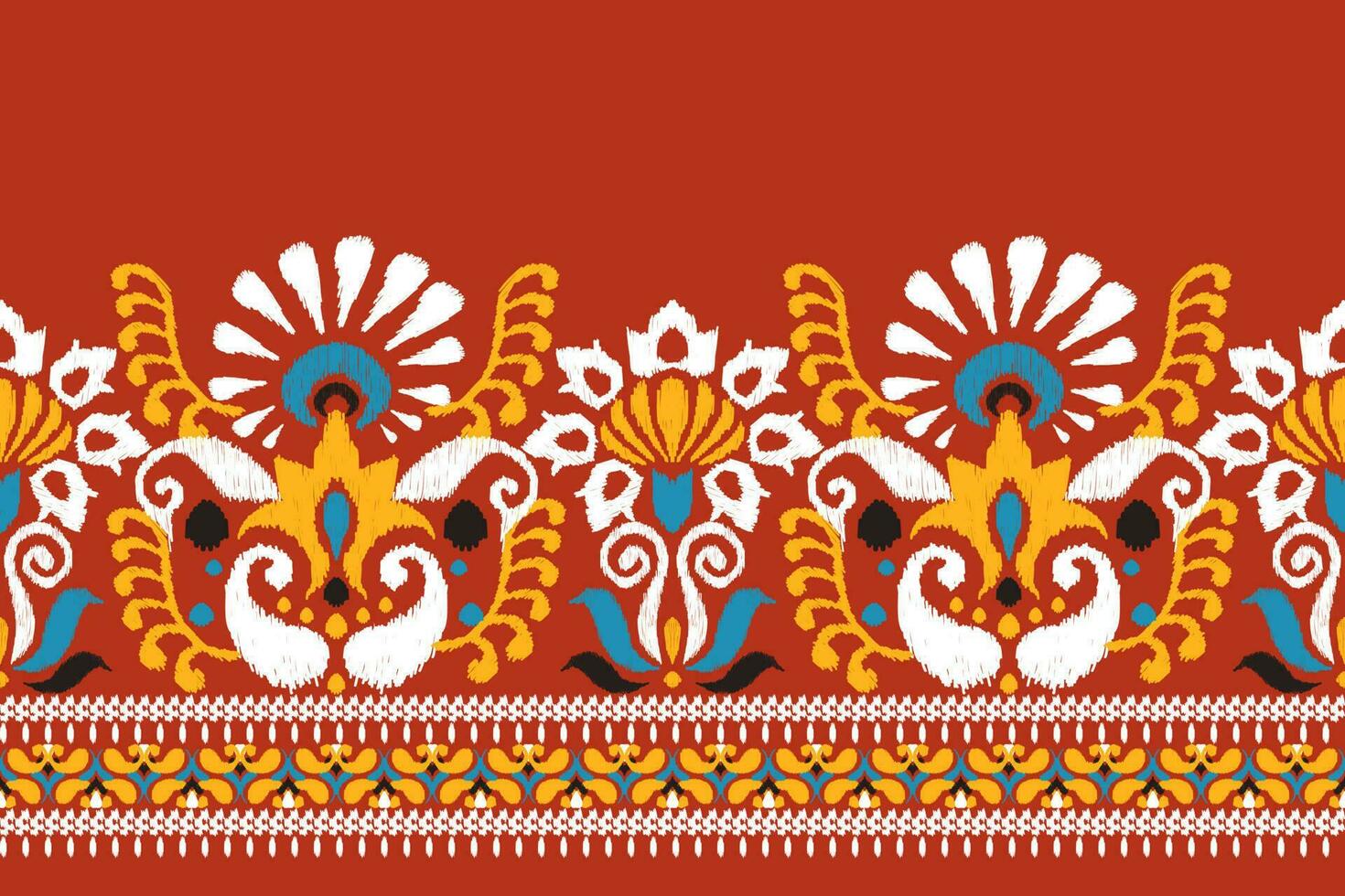 indio ikat floral cachemir bordado en rojo fondo.ikat étnico oriental modelo tradicional.azteca estilo resumen vector ilustración.diseño para textura,tela,ropa,envoltura,decoración,pareo.