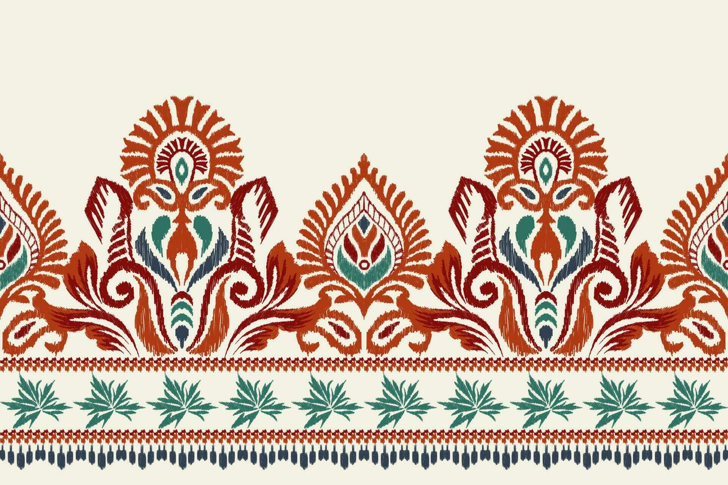 Ikat floral paisley embroidery on white background.Ikat ethnic oriental pattern traditional.Aztec style abstract vector illustration.design for texture,fabric,clothing,wrapping,decoration,sarong,print