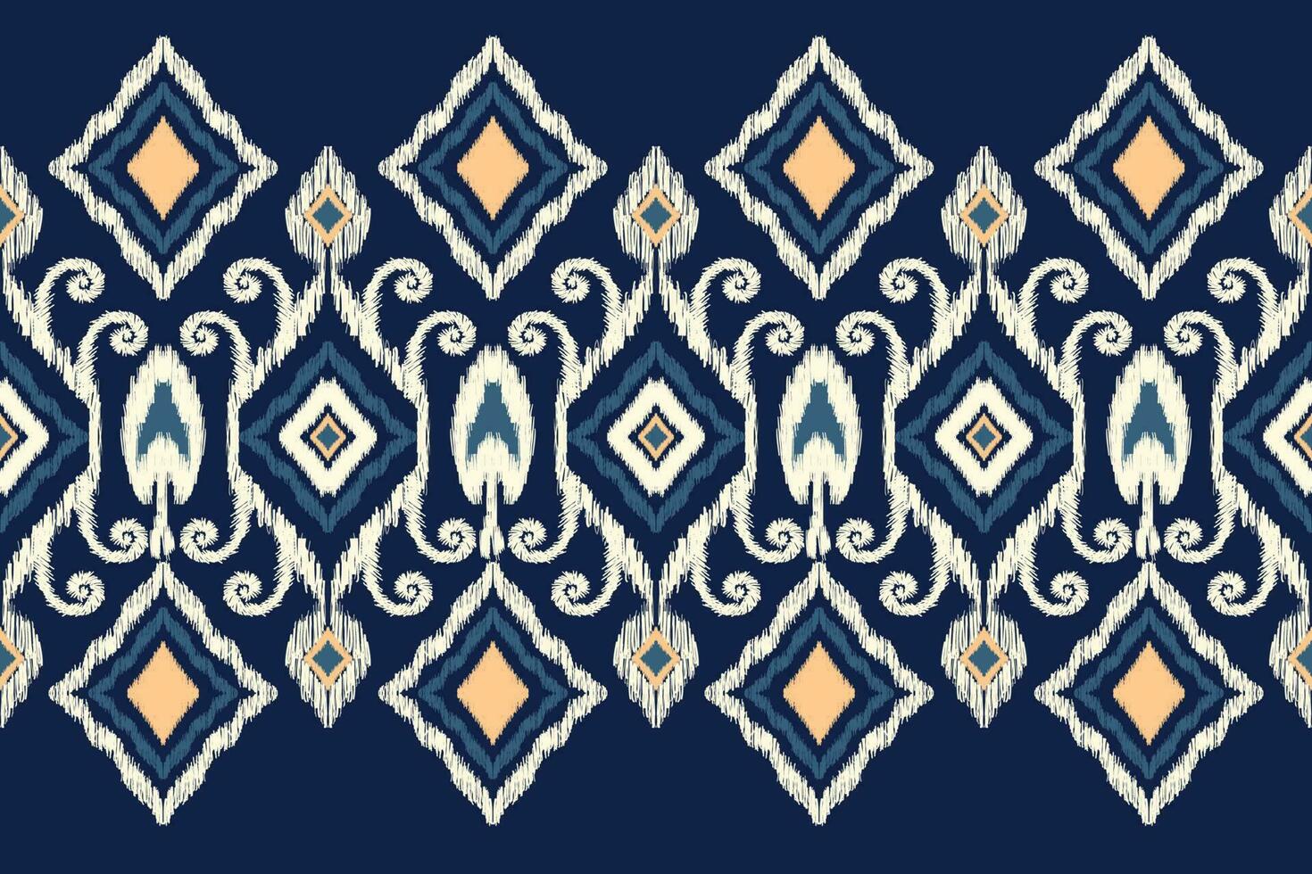African Ikat floral paisley embroidery on navy blue background.Ikkat ethnic oriental pattern traditional.Aztec style abstract vector illustration.design for texture,fabric,clothing,wrapping,decoration