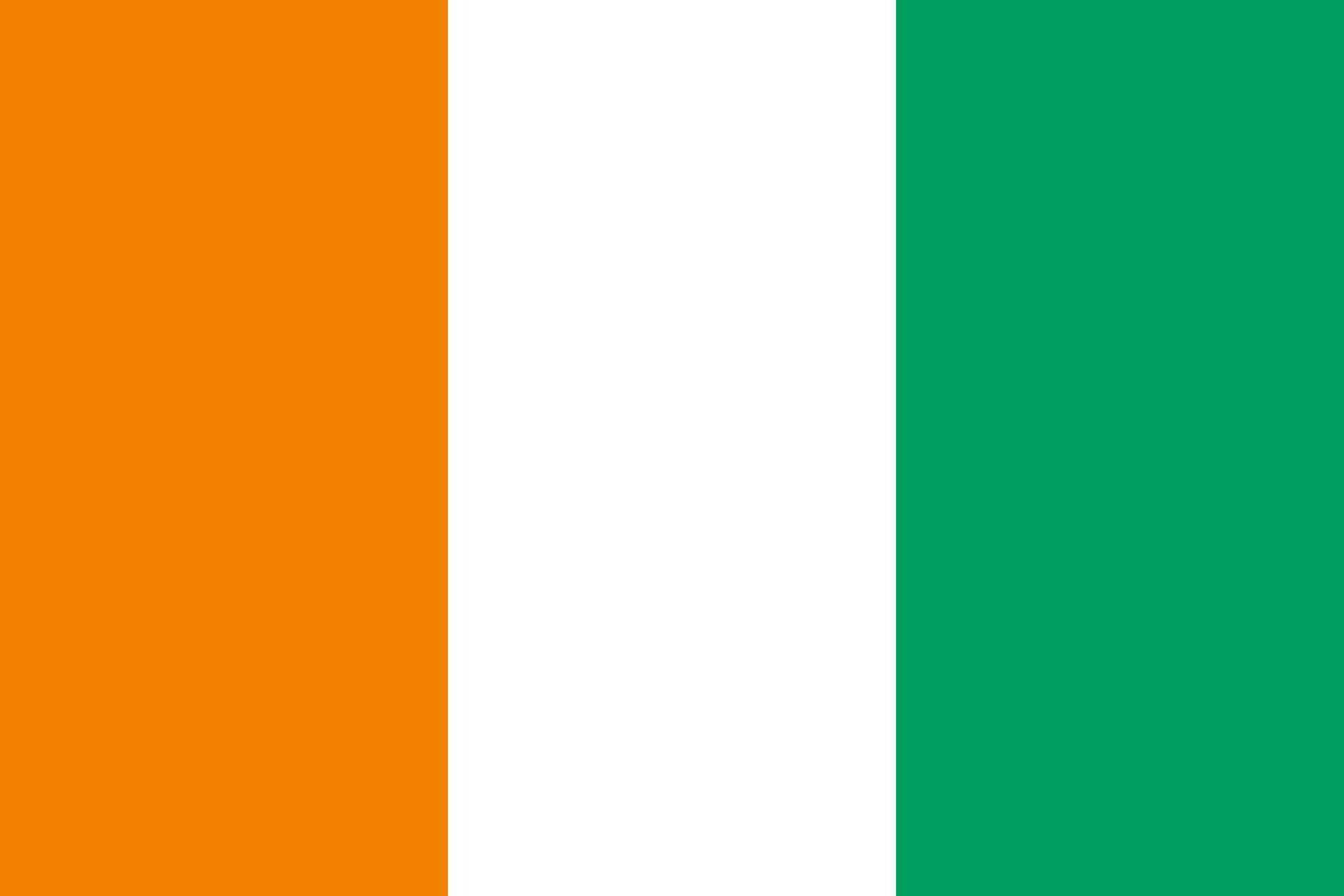 Ivory coast flag, official colors and proportion. Vector illustration.